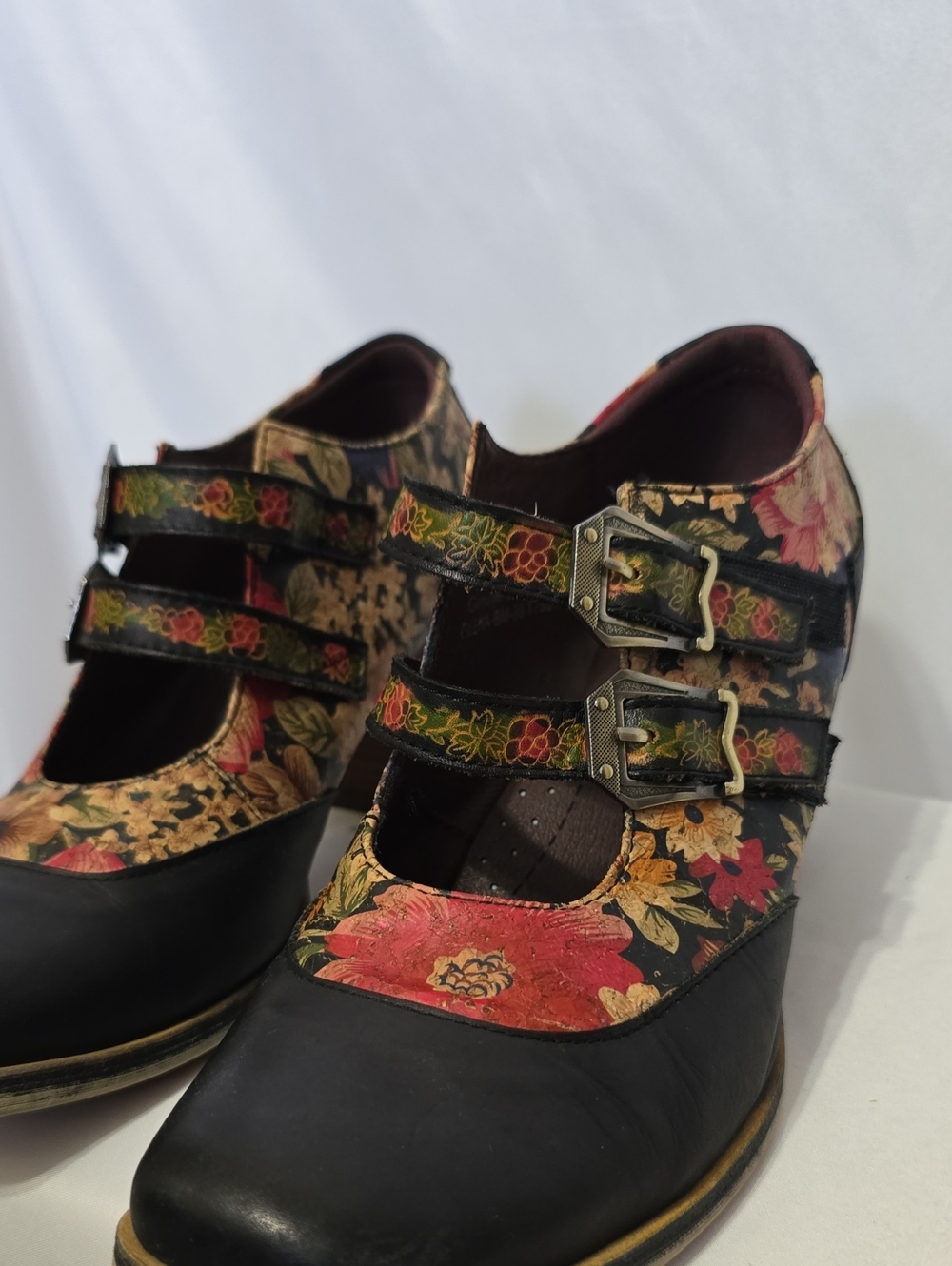 L'Artiste Spring Step Glena Leather Floral Mary Jane Wedge Shoes Size 8.5 - Picture 6 of 16
